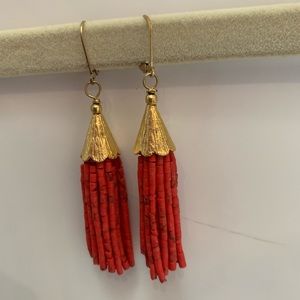 Red beaded tassel earrings